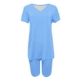 thumbnail image 4 of GERsome Womens Pajamas Summer 2 Piece Sets Loungewear V Neck Short Sleeve Workout Sets Biker Shorts Tracksuit S-3XL, 4 of 4