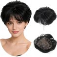 thumbnail image 1 of Yanonmyfd Short Hair Topper for Women Boost Volume,Clip in Textured Wavy Topper Hairpiece Synthetic Fibers with Breathable Rose Base 6.5x6.5 Inch T4-88# Salt-and-Pepper Gray Wiglet Hairpice for Mom, 1 of 14