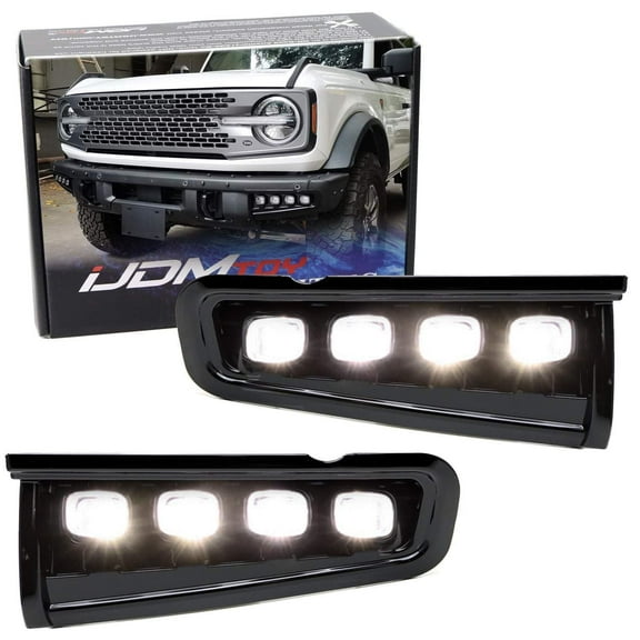 White/Amber Sequential Blink Switchback LED DRL Fog Light Kit For Ford 2021-up Bronco w/Modular Bumper ONLY, 4-Lamp Assembly w/Turn Signal Feature