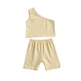 thumbnail image 1 of Sunloudy Ensemble de Mode pour Filles Enfants 2 Pcs Haut à une Épaule + Shorts, 1 of 6