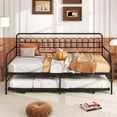 thumbnail image 4 of Costway Twin Daybed with Trundle Curved Backrest & Armrests Heavy-duty Metal Slats Black, 4 of 11