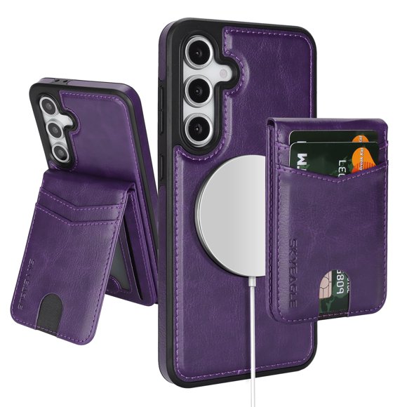 Funda tipo cartera SkyEagle Magsafe 2 en 1 para Galaxy S25 Plus Purple