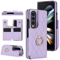 ELEHOLD for Samsung Galaxy Z Fold 3 Wallet Case,Luxury Premium Diamond Leather Rotatable Ring Credit Card Cash Slot Magnetic Clasp Kickstand Shockproof Protective for Samsung Galaxy Z Fold 3,Purple
