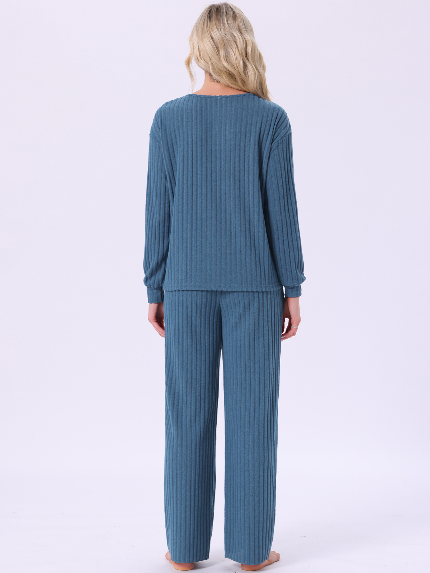 DARING DIVA Ribbed Knit Pajama 2 Piece Long Sleeve Top Pants Sleepwear XL Dark Blue