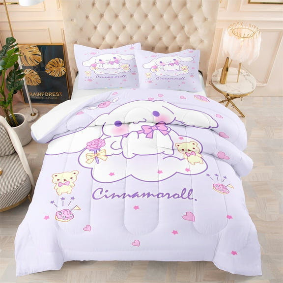 Twin XL Comforter Set | Cartoon Soft Bedding for All Season | 3-Piece Cinnamoroll Quilt Bedding Set And Pillowcase