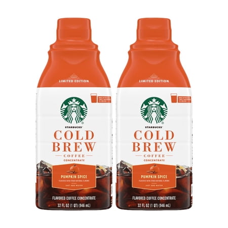 (2 pack) Starbucks Pumpkin Spice Flavored Cold Brew Coffee Concentrate, Bottle, 32 fl oz