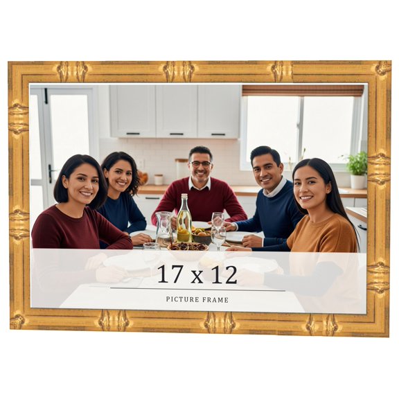 17x12 Frame Gold Bamboo Solid Wood Picture Frame | 1 Inch Moulding Width | Interior Frame Depth