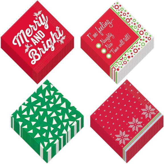 Ugly Sweater Christmas Party Supplies - 4 Assorted Holiday Cocktail Beverage Napkins Set (16 Count of Each Design, 64 Total)