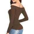 thumbnail image 5 of Lovskoo Women's 2024 Off Shoulder Tops T-Shirt Slim Long Sleeves Spring Fall Stretchy Shirts Blouses Top Brown, 5 of 6