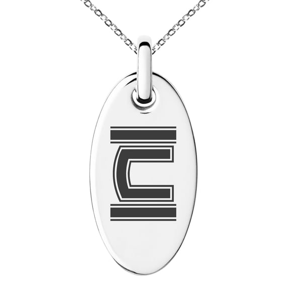 Stainless Steel Letter C Initial Empire Monogram Engraved Small Oval Charm Pendant Necklace