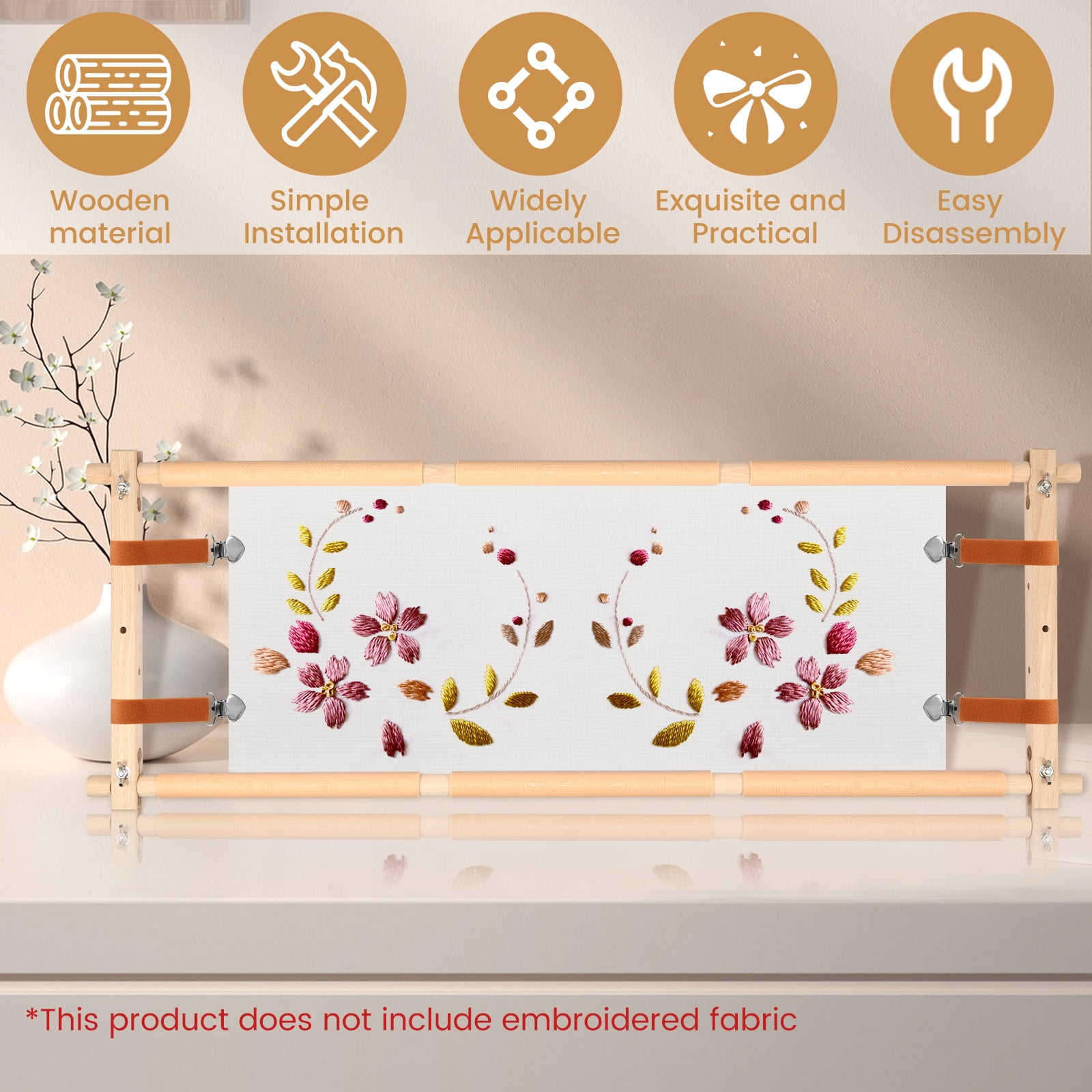 Ikoopy Embroidery Scroll Frame Wooden Cross Stitch Scroll Frame Rotated Needlepoint Embroidery Tapestry Scroll Frame Adjustable Needlepoint Stretcher Frame for Embroidery 12 x 21inch