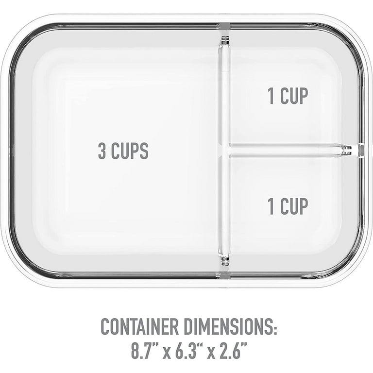 3-Pack] 3 Compartment Bento Box Leak Proof Glass Container - Free Maria