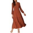 thumbnail image 1 of Vestidos A-Line en capas INSPIRE CHIC para mujer, vestido midi casual de manga larga con cuello redondo y bolsillos, talla XS, color naranja, 1 of 6