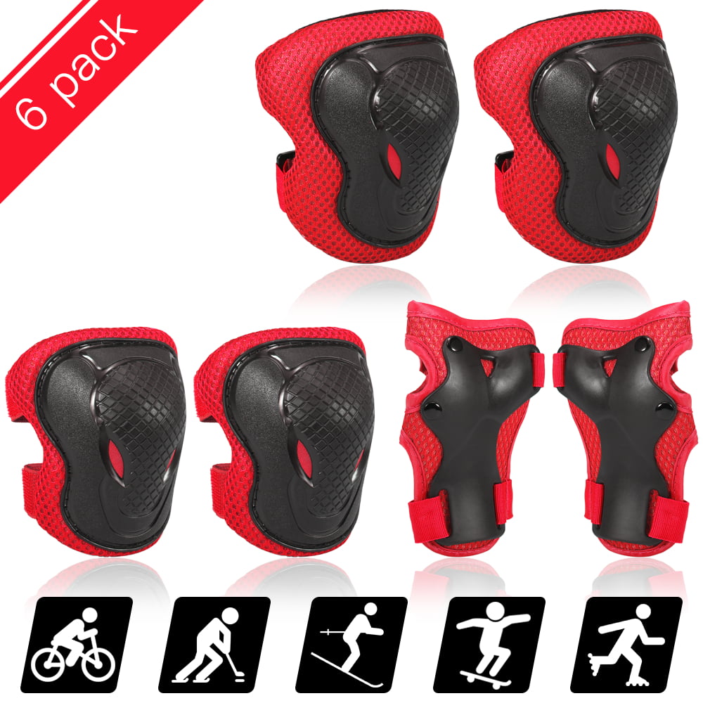 Cycling and Other Extreme Sports Kids/Youth Knee Pads Adjustable Elastic Band Breathable and Lightweight Buid-in Shock Pads 6-in-1 Sports Knee Available for Skating Safety Protective Gear