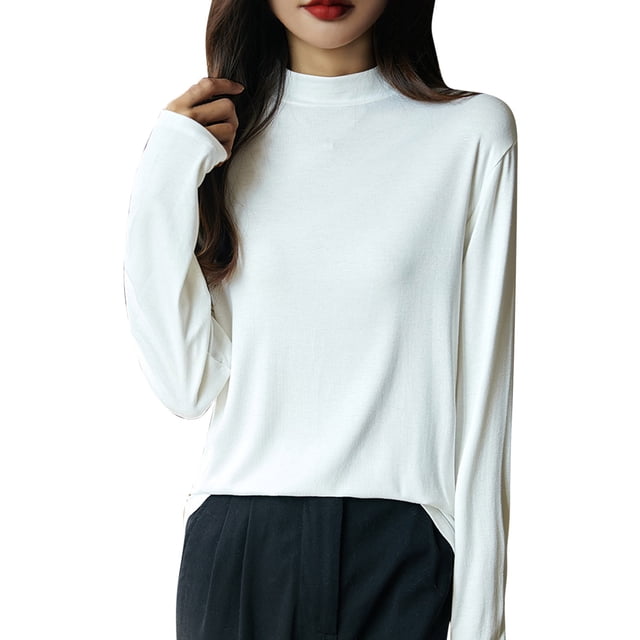 Dagugfen Blouses pour Femmes Manches Longues Col Rond Tricot Mince Léger Hauts Couleur Unie
