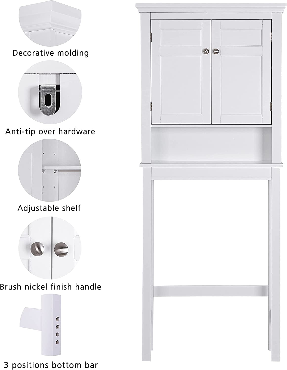 Spirich Over-the-Toilet Storage Cabinet with Adjustable Shelf, Space-Saving Bathroom Organizer, White