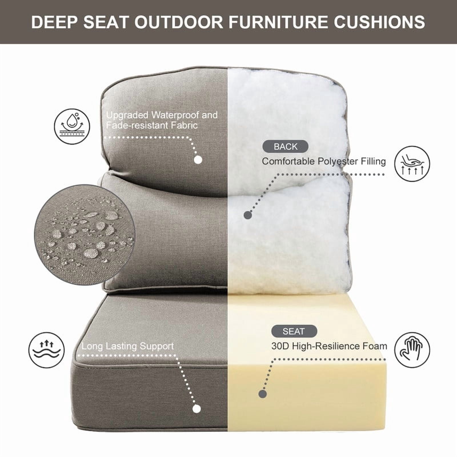 Opohoro Outdoor Deep Seat Cushion Set, 22"x24"x6", UV Resistant & Water Resistant Comfortable Furniture Cushions for Patio Sofa, Chair, Loveseat