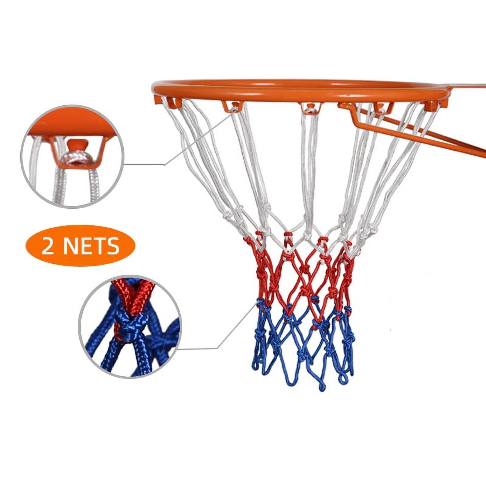 2 Pcs Red, White and Blue Basketball Net Replacement Nylon Woven Rope Basketball Hoop Nets Fits Standard Indoor or Outdoor Rims，21inch