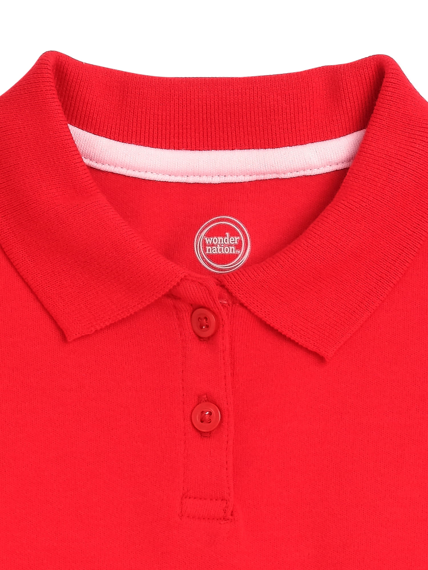 Wonder Nation Toddler Girls School Uniform Short Sleeve Interlock Polo Shirt, 2-Pack