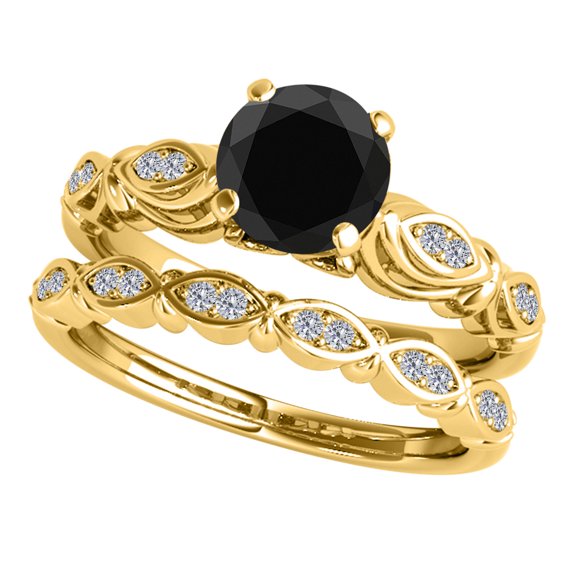 Mauli Jewels Engagement Rings for Women 1.15 Carat Halo Black Diamond Bridal Set Prong-Setting 10K Yellow Gold