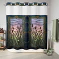 thumbnail image 6 of No Hook Shower Curtain, Stained Glass Shower Curtains for Bathroom with See Through Top Window, Vintage Abstract Botanical Plant Waterproof & Washable Bath Curtain 66"x72", 6 of 9