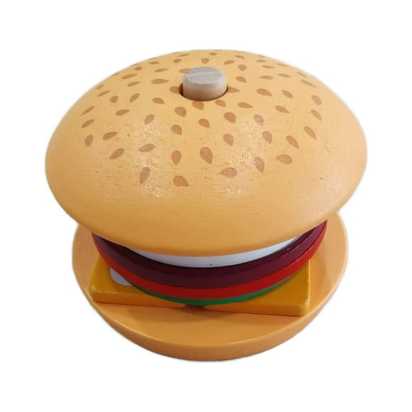 Nourriture de Jeu Simulée - Hamburger, Nourriture de Jeu en Bois pour Enfants Cuisine de Jeu, Jouet en Bois Montessori pour Tout-Petits, Accessoires de Cuisine de Jeu
