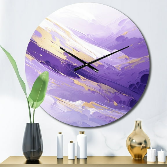 Designart "Dynamic Abstractions in Purple and Gold I" Abstract Oversized Wall Clock