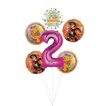 Coco Party Supplies 2nd Birthday Fiesta Balloon Bouquet Decorations - Pink Number 2