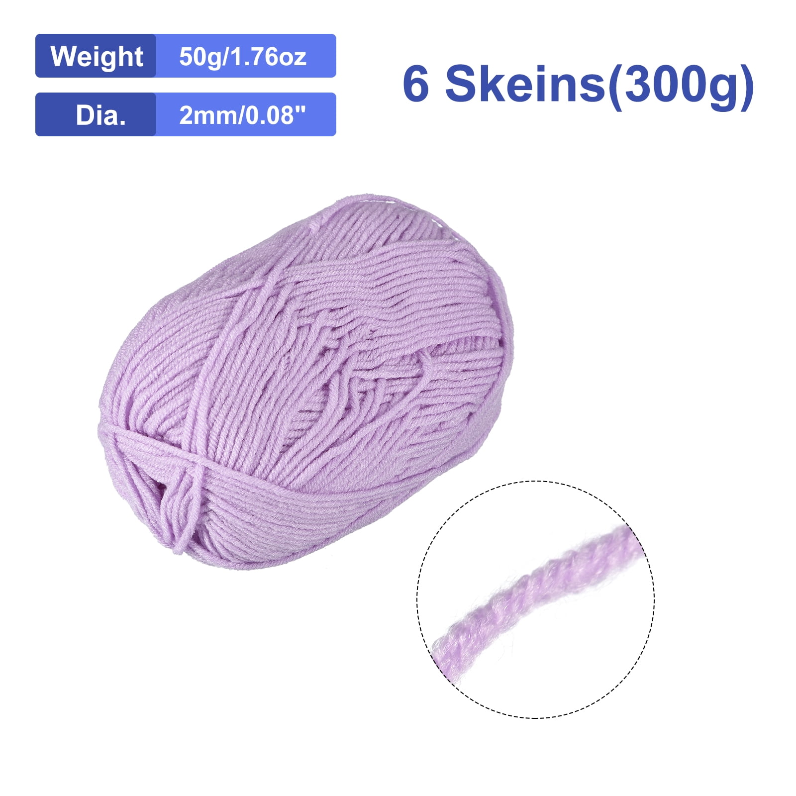 300g - 6Pack of 50g Acrylic Yarn Skeins Soft Crochet Yarns for Knitting Light Purple