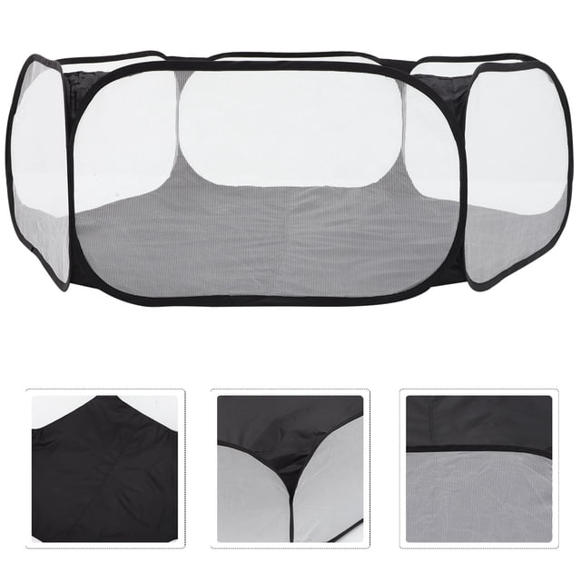OULII Parc Hexagonal pour Petits Animaux Polyester Noir Anti-Mâchonnement Camping Extérieur 1Pcs