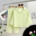 thumbnail image 2 of CAICJ98 Girls Boys Button Down Pajamas Sets Todder Cotton Long Sleeve Warm Fall Winter Sleepwear Pjs Teens Solid Shirts and Pants Boy Girl Pajama Set,(Green,3-4 Years), 2 of 4