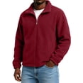 thumbnail image 4 of Polar Fleece Jacket for Men Full Zip Stand Collar Long Sleeve Soft Warm Cozy Casual Fall Winter Outdoor Jacket Front Pockets Wine 2XL, 4 of 6