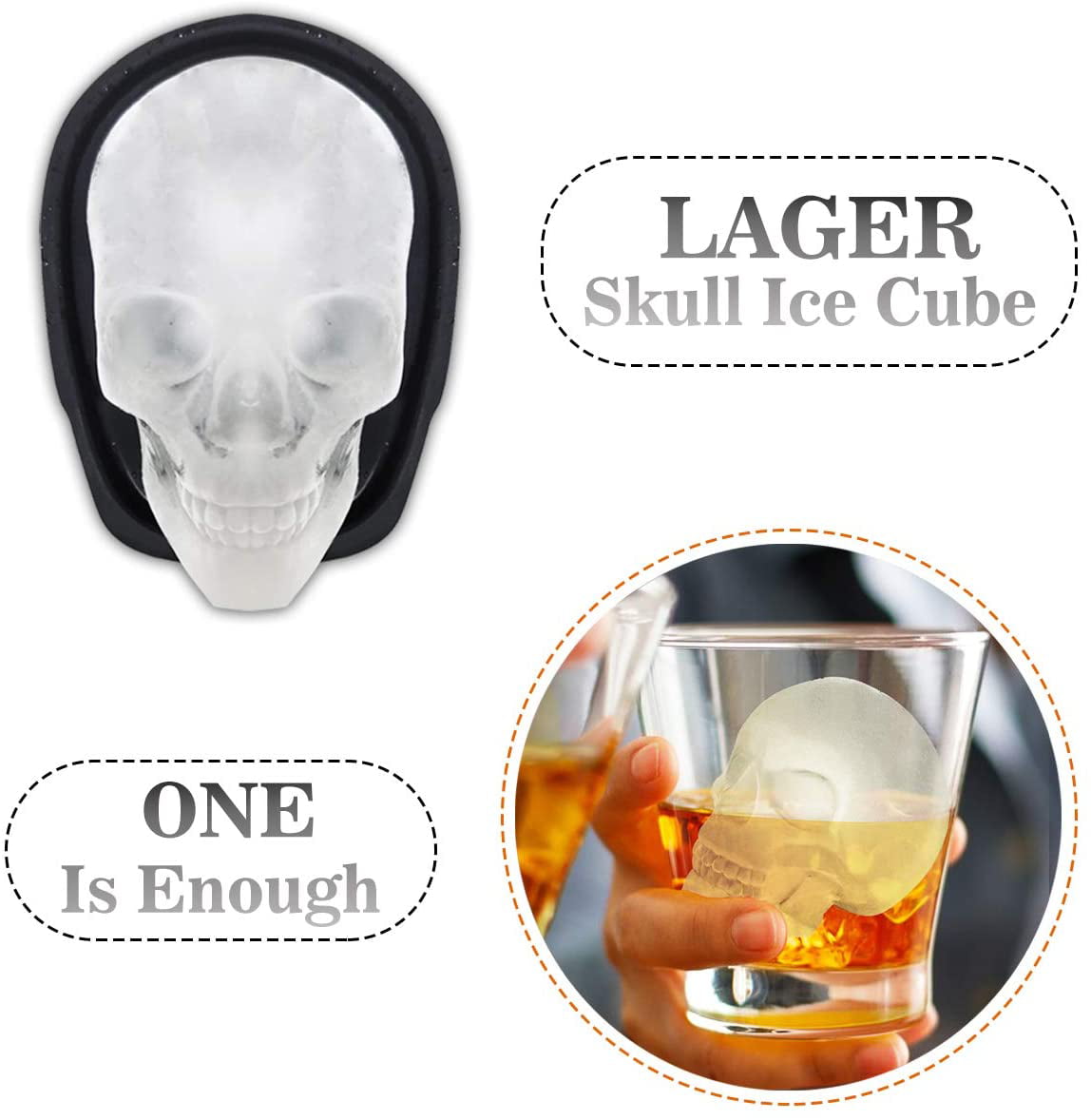 Large Skull Ice Molds 3D Reusable Silicone Ice Cube Mold Trays for Whiskey Cocktails Juice Beverages Bourbon Beer Party Favors Big Chocolate Resin Sugar Skull Mold for Baking Easy-Release 