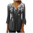 thumbnail image 1 of Birdeem Blouses pour Femmes Décontractées Imprimées à Boutons Taille Plissée Évasée Manches 3/4, 1 of 12