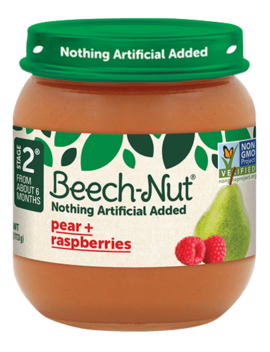 Beech-Nut Stage 2, Pear & Raspberries Baby Food, 4 oz Jar