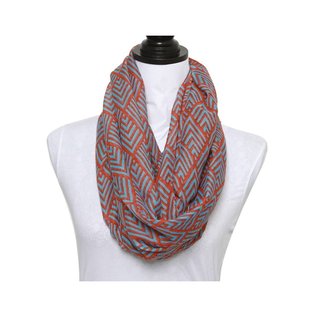 Womens Art Deco Print Scarf - Tangerine/Aqua