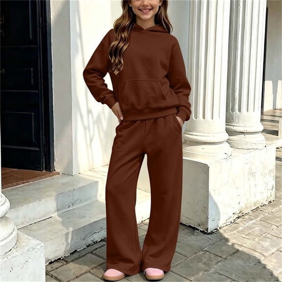 Girls Sweatsuit Teen Size 13-14 2 Piece Outfit Long Sleeve Pullover Hoodie and Sweatpants with Pockets Fall Winter Solid Color Tracksuit Casual Jogger Active Set