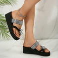 thumbnail image 3 of Flower Rhinestones Wedge Sandals for Women Glitter Beach Black Memory Foam Platform Dressy Flip Flop Slides, 3 of 6