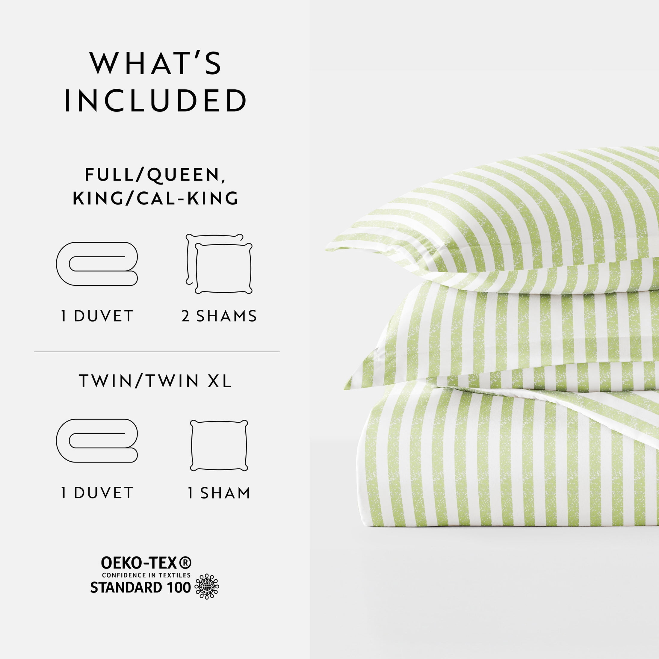 Duvet Cover Set - Ultra Soft & Breathable - Sage Rugged Striped for Queen Size Bedding by Comfort Canopy