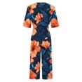 thumbnail image 4 of PWPSG Hibiscus Floral Print Jumpsuit for Women with V Neck, Half Sleeves, Cropped Wide Leg, Side Buttons Orange S, 4 of 5