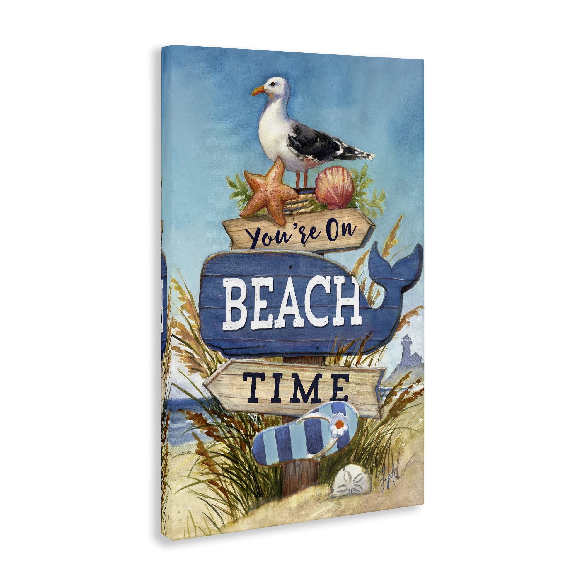 Stupell Industries On Beach Time Sign Nautical & Beach Painting Wrapped Canvas Art Print Wall Art, 20 x 30