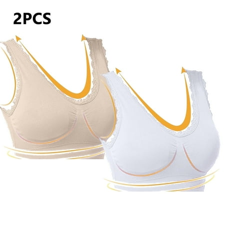 Juslio Minimizer Bras for Women 2PC Lace Wirefree Solid Vest Breasted Bra