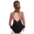 thumbnail image 4 of SiiRoh Girls Long Sleeve Gymnastics Leotard Sparkly Color Block Skirted Bodysuit for Dance Skating Dusty Pink 6, 4 of 7