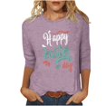 thumbnail image 2 of Raeneomay 3/4 Length Sleeve Womens Tops Women Fashion Easter Printed T-Shirt Blouse Round Neck Casual Tops, 2 of 6