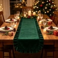 thumbnail image 4 of Doghiosgha Satin Ruffle Table Runner Wedding Bridal Shower Birthday Dinner Table Decor, 11.8x47.2 Inch, Green, 4 of 6