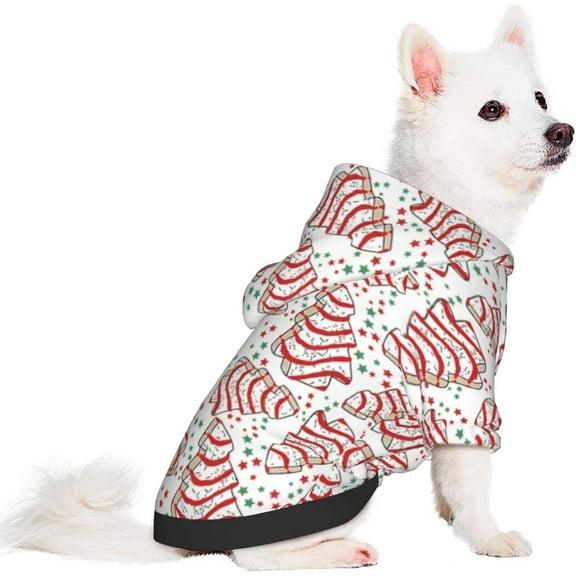 Pet Warm Hoodie Christmas Tree Cakes Dog Sweatshirts Apparel for Small Puppy Red