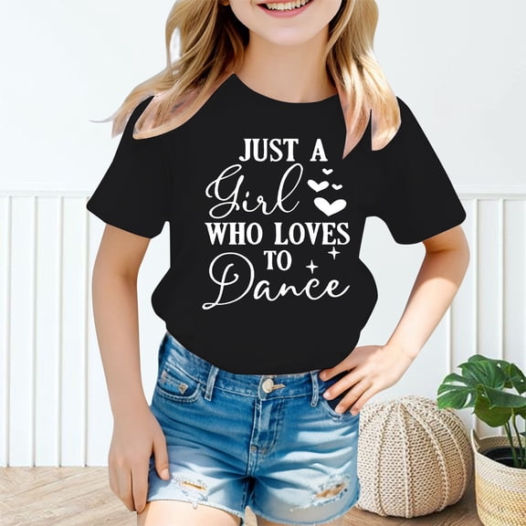 Adeawade Girl Tops Short Sleeve T Shirts Crewneck Tee Kid Summer Graphic Blouse Simple Style Summer Wear 7-8 Years Black