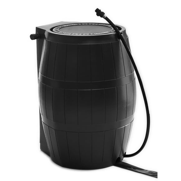 FCMP Outdoor RC4000 50 Gallon Outdoor Rain Water Catcher Barrel, Black