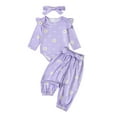 thumbnail image 2 of Yunliwuli Baby Girl Fall Outfits Daisy Print Crew Neck Long Sleeve Romper Long Pants with Belt Headband 3Pcs Clothes Set, 2 of 10