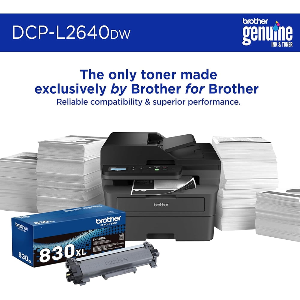 Brother DCPL2640DW Wireless Compact Monochrome Multi-Function Laser Printer Bundle with Brother High-Yield Toner, Black Twin Pack (3,000 pages/cartridge)